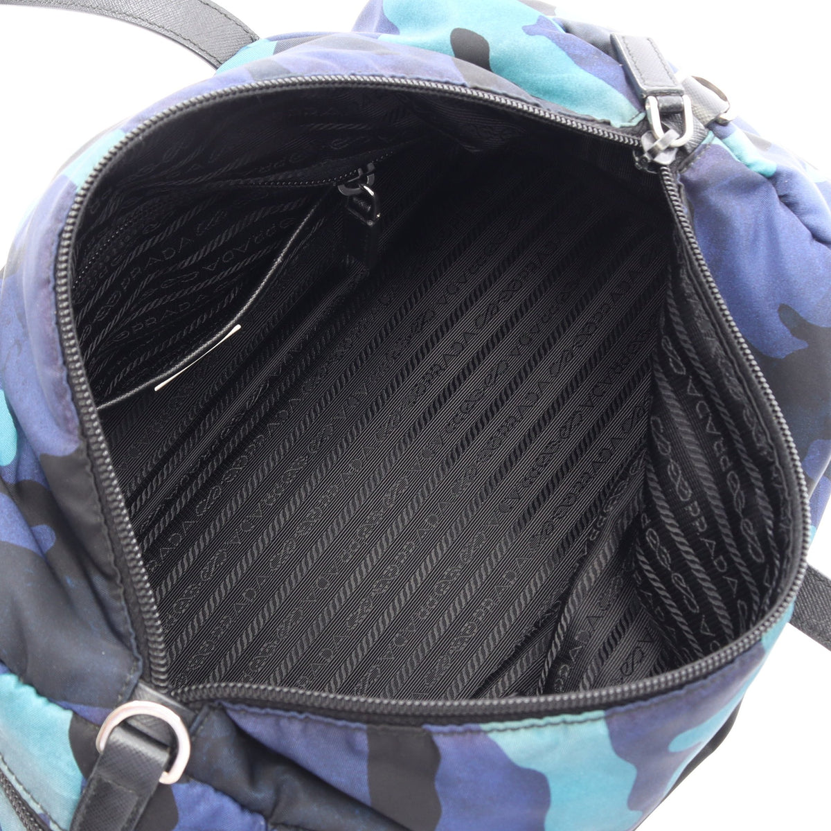 TESSUTO CAMOUFL カモフラージュ ミニボストンバッグ ナイロン サフィアーノレザー ブルー ブラック プラダ バッグ PRADA