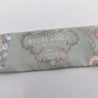 ツイリー BRIDES de GALA en fleurs リボン スカーフ シルク オフホワイト グレーグリーン マルチカラー エルメス