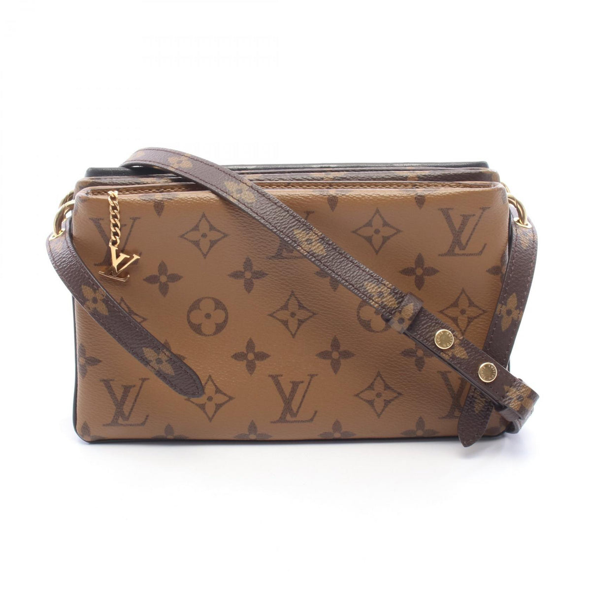 ポシェット LV 3 モノグラムリバース ショルダーバッグ PVC ラムレザー ブラック ライトブラウン ブラウン ルイヴィトン