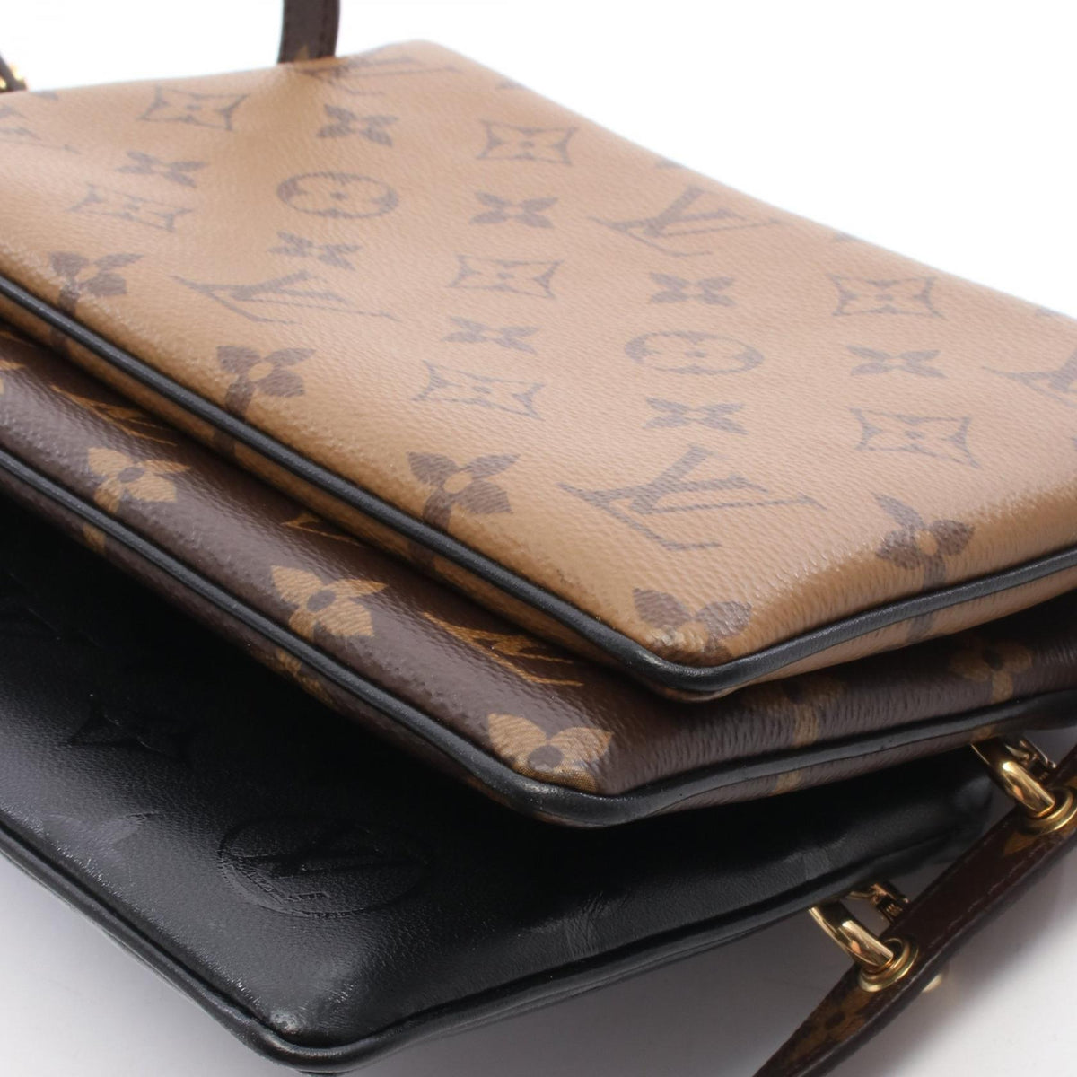 ポシェット LV 3 モノグラムリバース ショルダーバッグ PVC ラムレザー ブラック ライトブラウン ブラウン ルイヴィトン