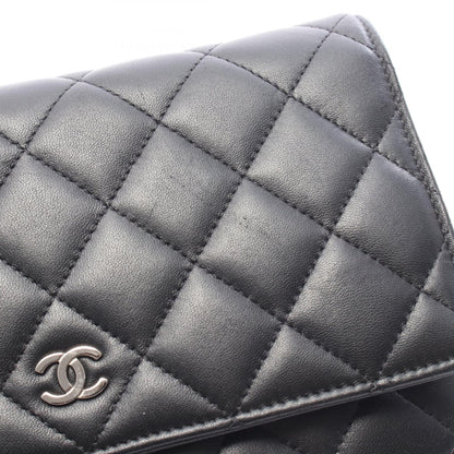 マトラッセ チェーンウォレット ラムスキン ブラック シルバー金具 シャネル