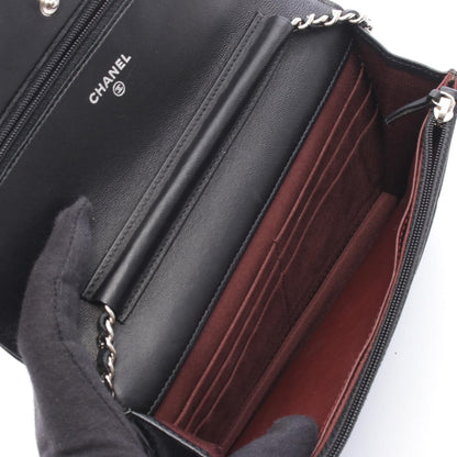 マトラッセ チェーンウォレット ラムスキン ブラック シルバー金具 シャネル