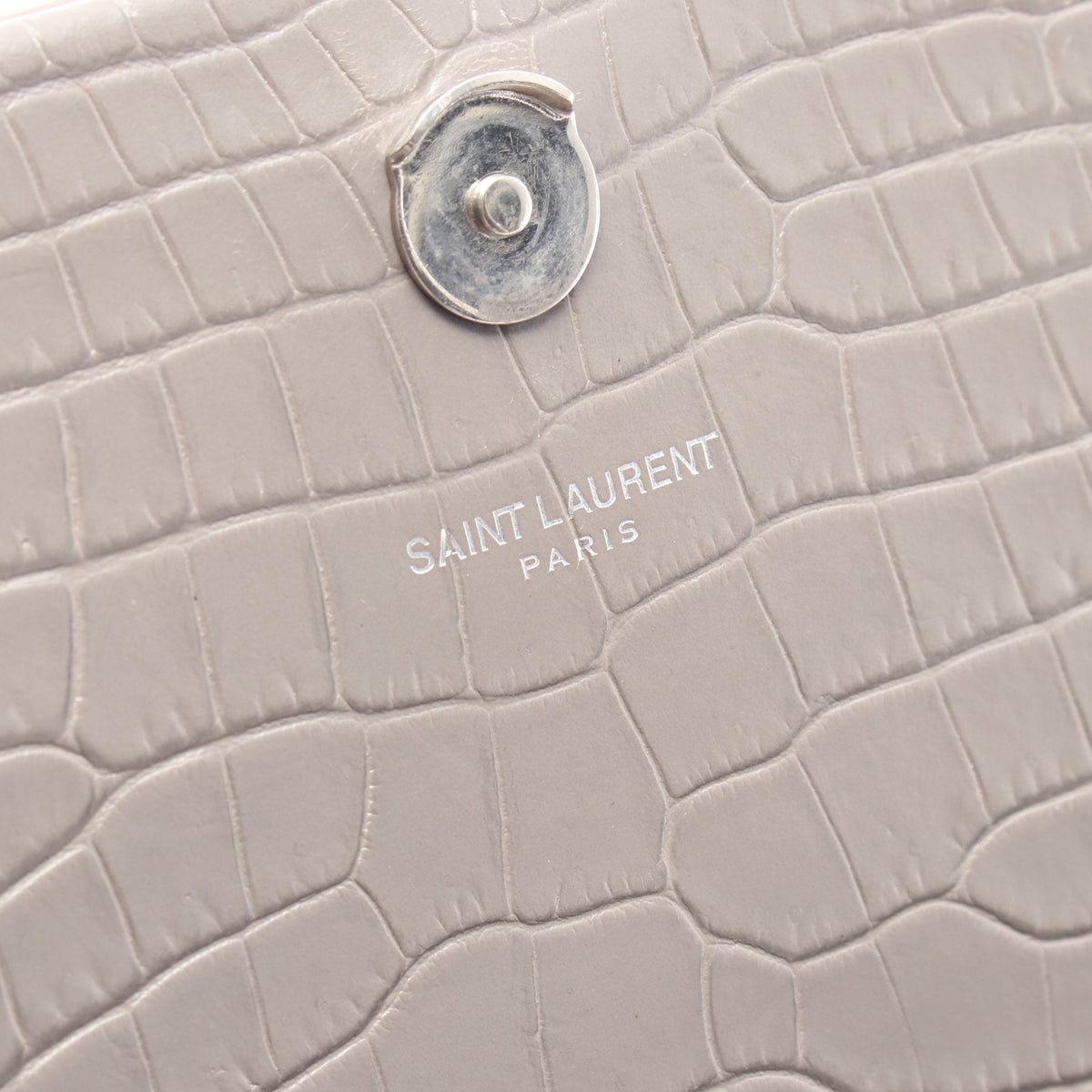 ケイト モノグラム クロコ型押し チェーンショルダーバッグ レザー グレー サンローランパリ バッグ SAINT LAURENT PARIS