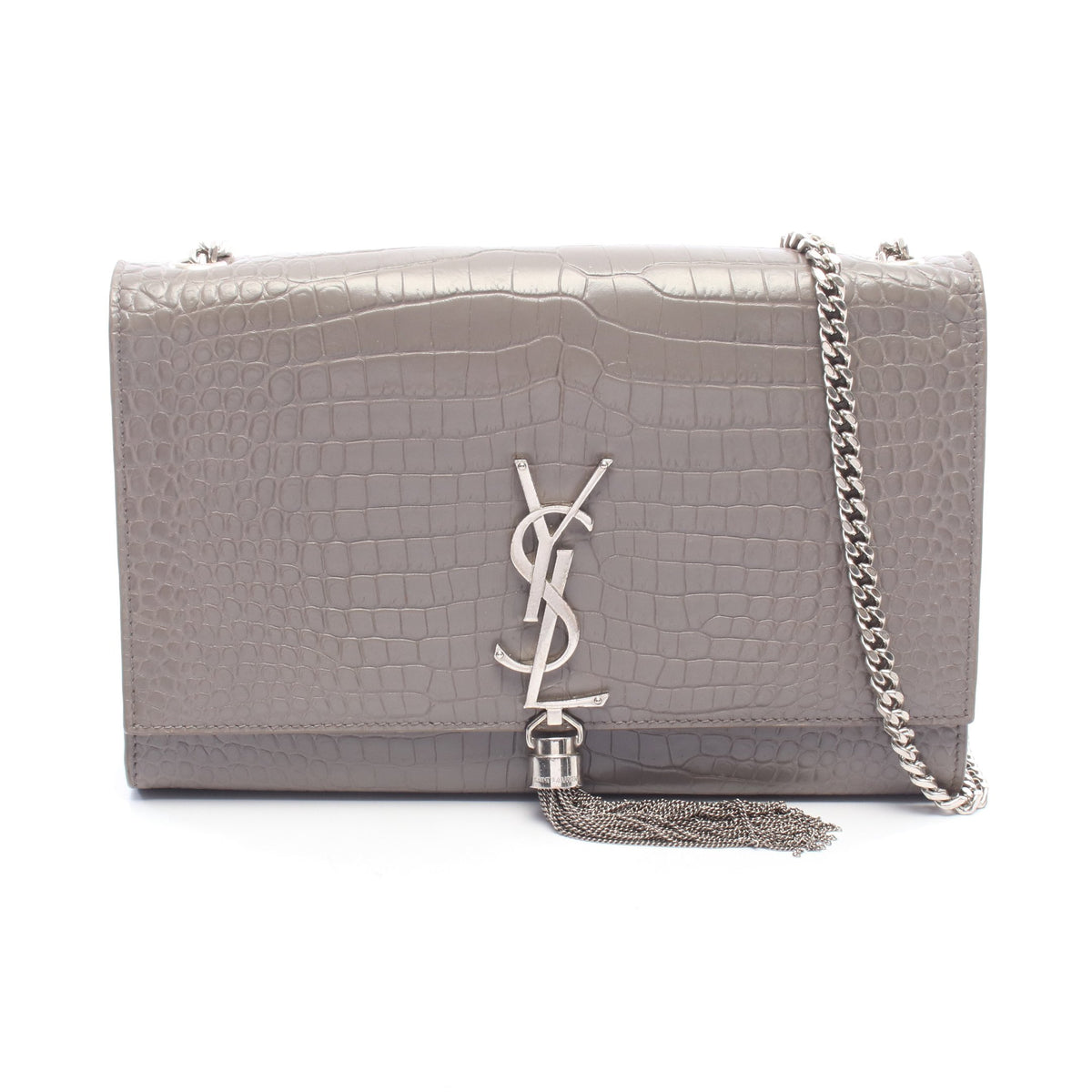 ケイト モノグラム クロコ型押し チェーンショルダーバッグ レザー グレー サンローランパリ バッグ SAINT LAURENT PARIS