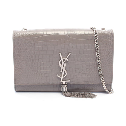 ケイト モノグラム クロコ型押し チェーンショルダーバッグ レザー グレー サンローランパリ バッグ SAINT LAURENT PARIS