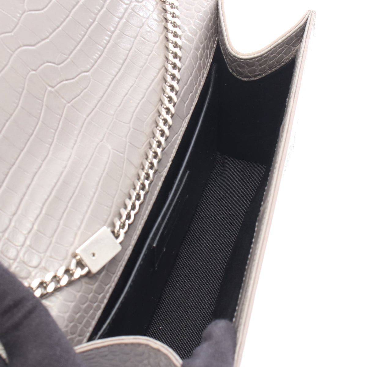 ケイト モノグラム クロコ型押し チェーンショルダーバッグ レザー グレー サンローランパリ バッグ SAINT LAURENT PARIS