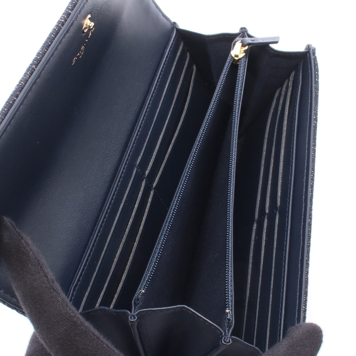 ドーヴィル ロングフラップウォレット ラメ 二つ折り長財布 キャンバス レザー ネイビー ゴールド ゴールド金具 シャネル 財布・小物 CHANEL