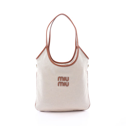IVY アイビー ショルダーバッグ トートバッグ キャンバス レザー アイボリー ブラウン ミュウミュウ バッグ miu miu