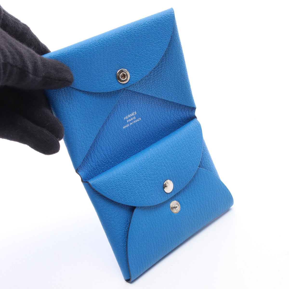 カルヴィデュオ ブルーイドラ コインケース シェーブル ブルー シルバー金具 W刻印 エルメス