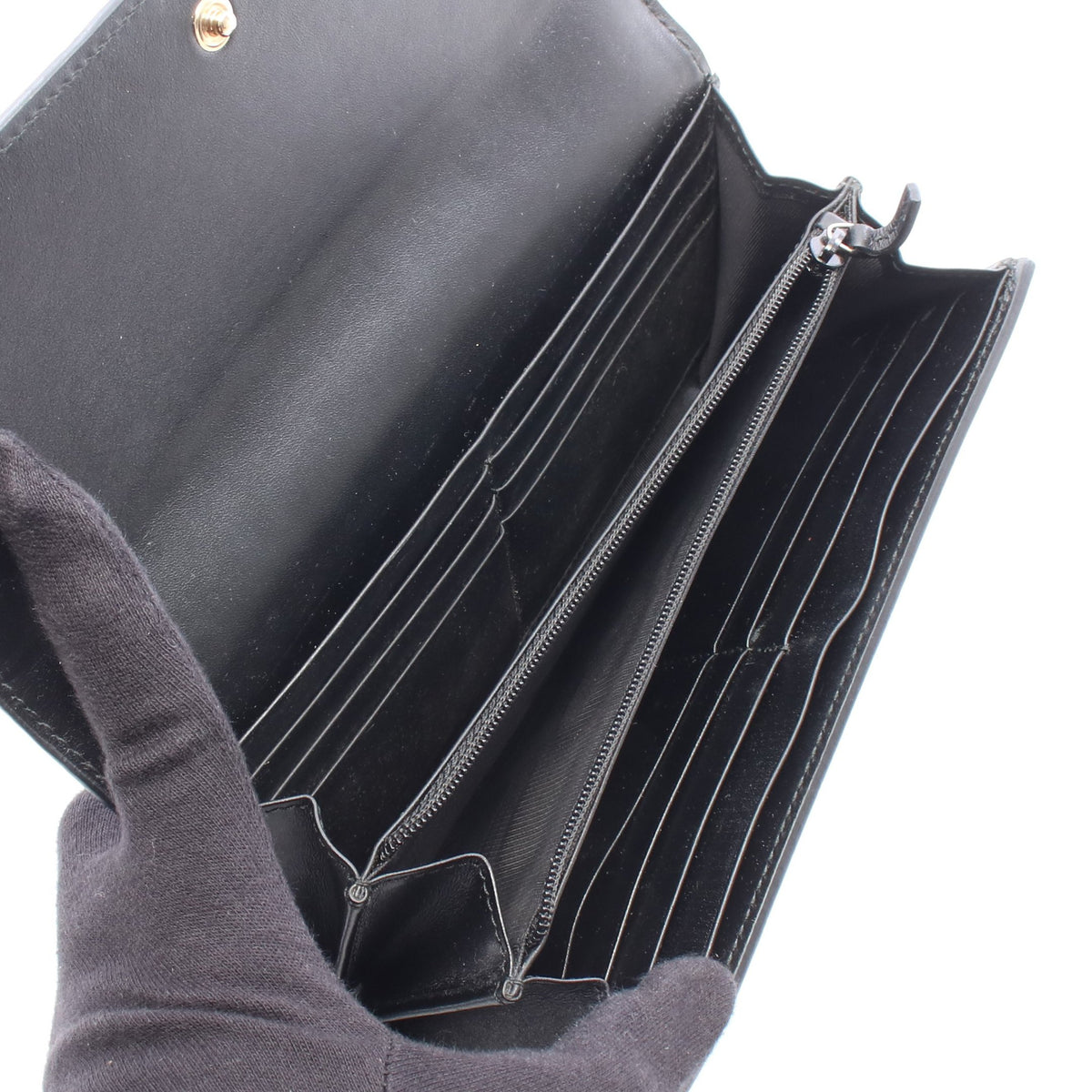 グッチシマ リボン 二つ折り長財布 レザー ブラック グッチ