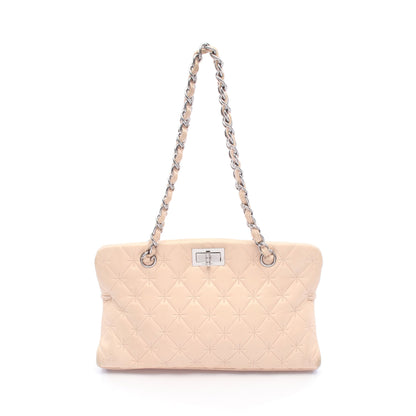 2.55 マトラッセ チェーンショルダーバッグ ラムスキン ライトベージュ シルバー金具 シャネル