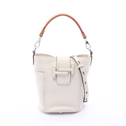 ダブルT バケットバッグ 2WAY ハンドバッグ レザー ホワイト ライトブラウン トッズ バッグ TOD'S