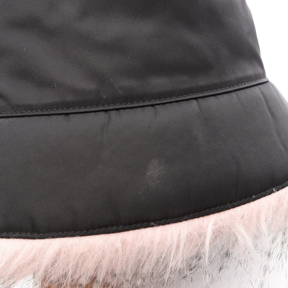 Re-Nylon ファー付き バケット ハット ナイロン ブラック ピンク プラダ