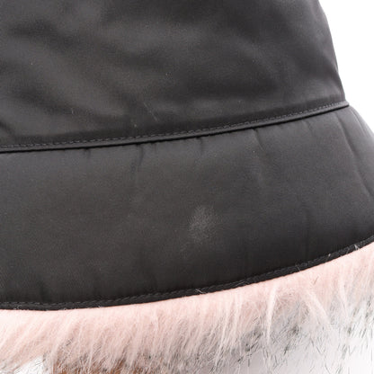 Re-Nylon ファー付き バケット ハット ナイロン ブラック ピンク プラダ