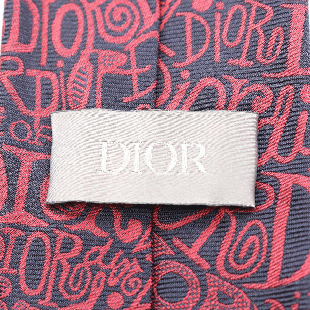 DIOR × Shawn Stussy ロゴ総柄 ネクタイ シルク ダークネイビー レッド ディオール