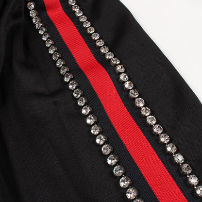 サイドライン ビジュー プリーツ ジャージー スカート コットン ブラック レッド グッチ ボトムス GUCCI