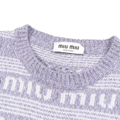 ロゴ 半袖 ニットワンピース ウール カシミヤ ライトパープル ミュウミュウ