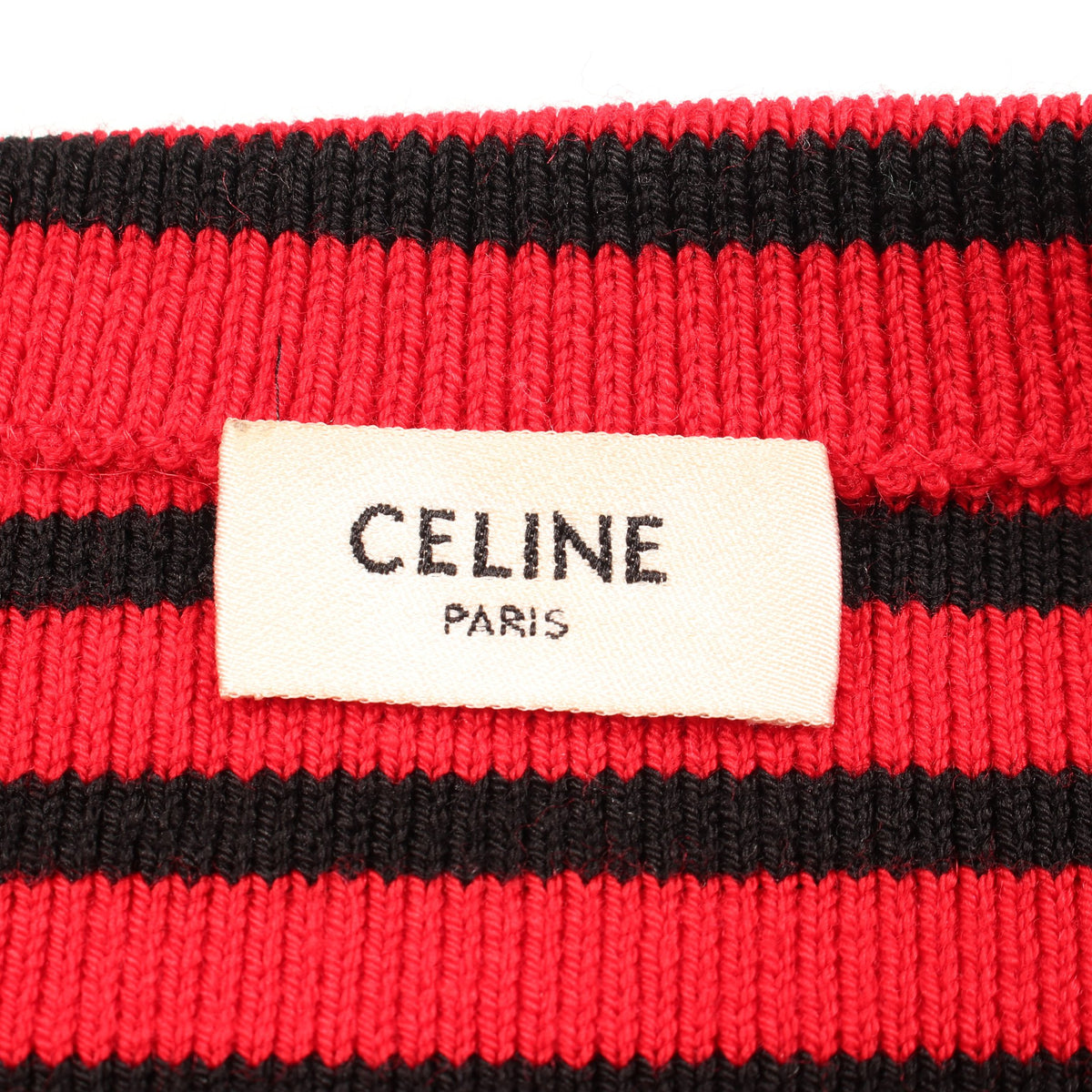 ショルダージップ ボーダー柄 ボートネック ニット ウール ナイロン ブラック レッド セリーヌ トップス CELINE