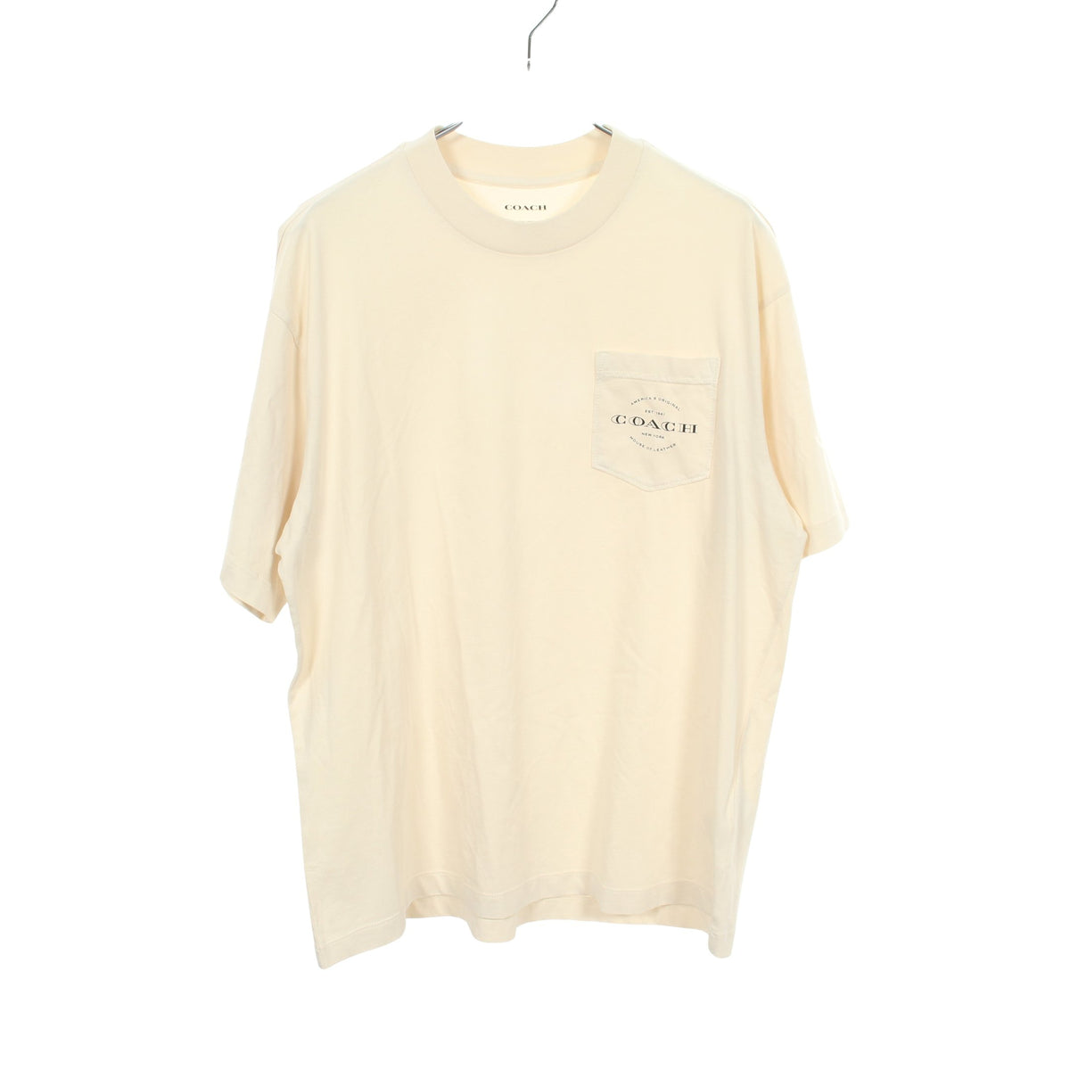 ロゴプリント ポケット付き 半袖Tシャツ コットン アイボリー コーチ
