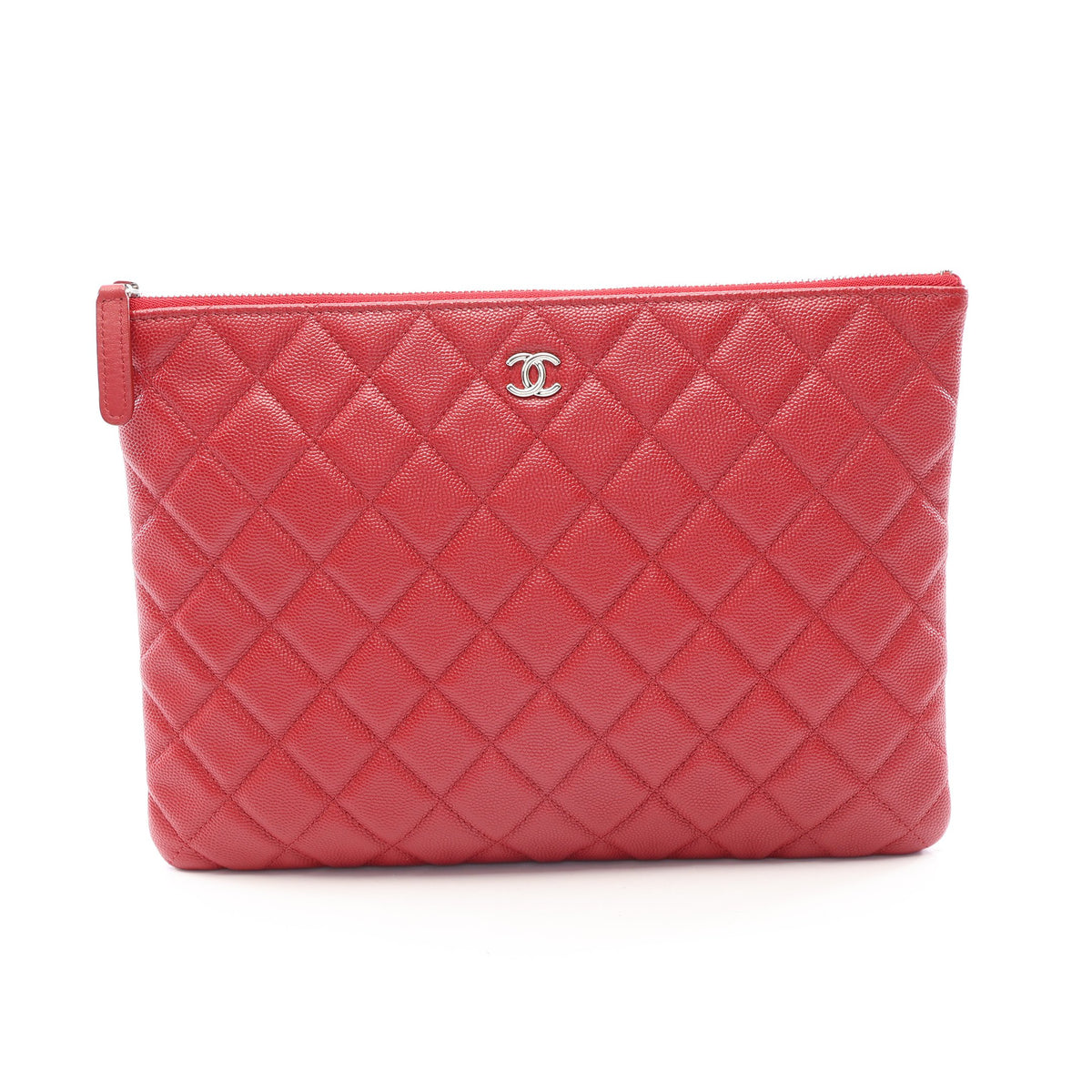 マトラッセ クラッチバッグ キャビアスキン レッド シルバー金具 シャネル