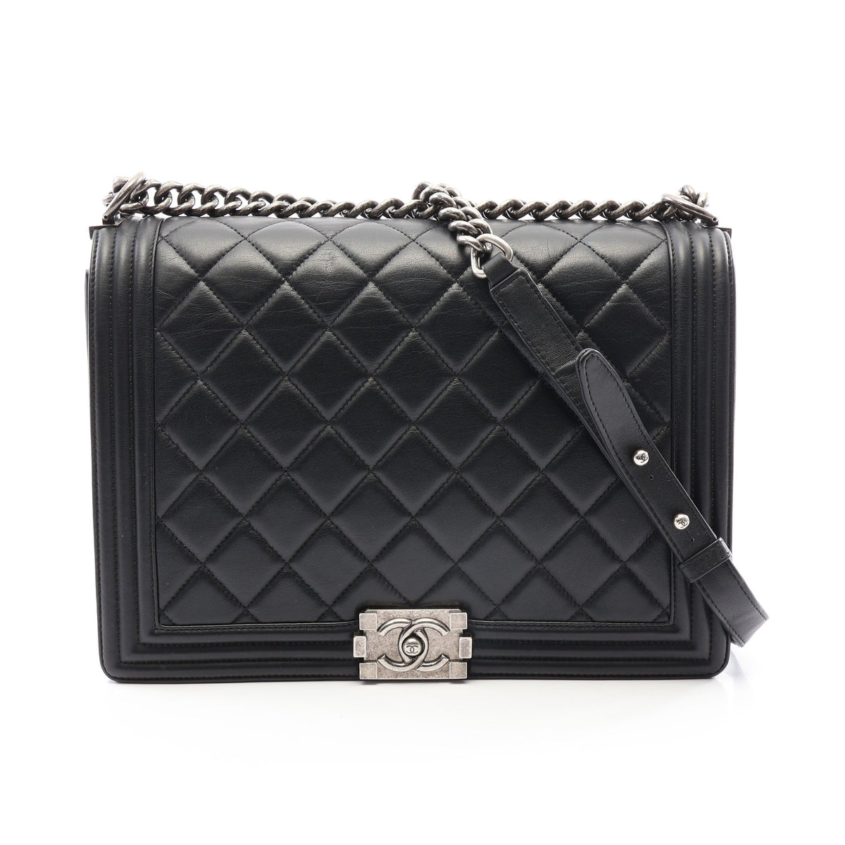 ボーイシャネル ラージ マトラッセ チェーンショルダーバッグ ラムスキン ブラック シルバー金具 シャネル バッグ CHANEL