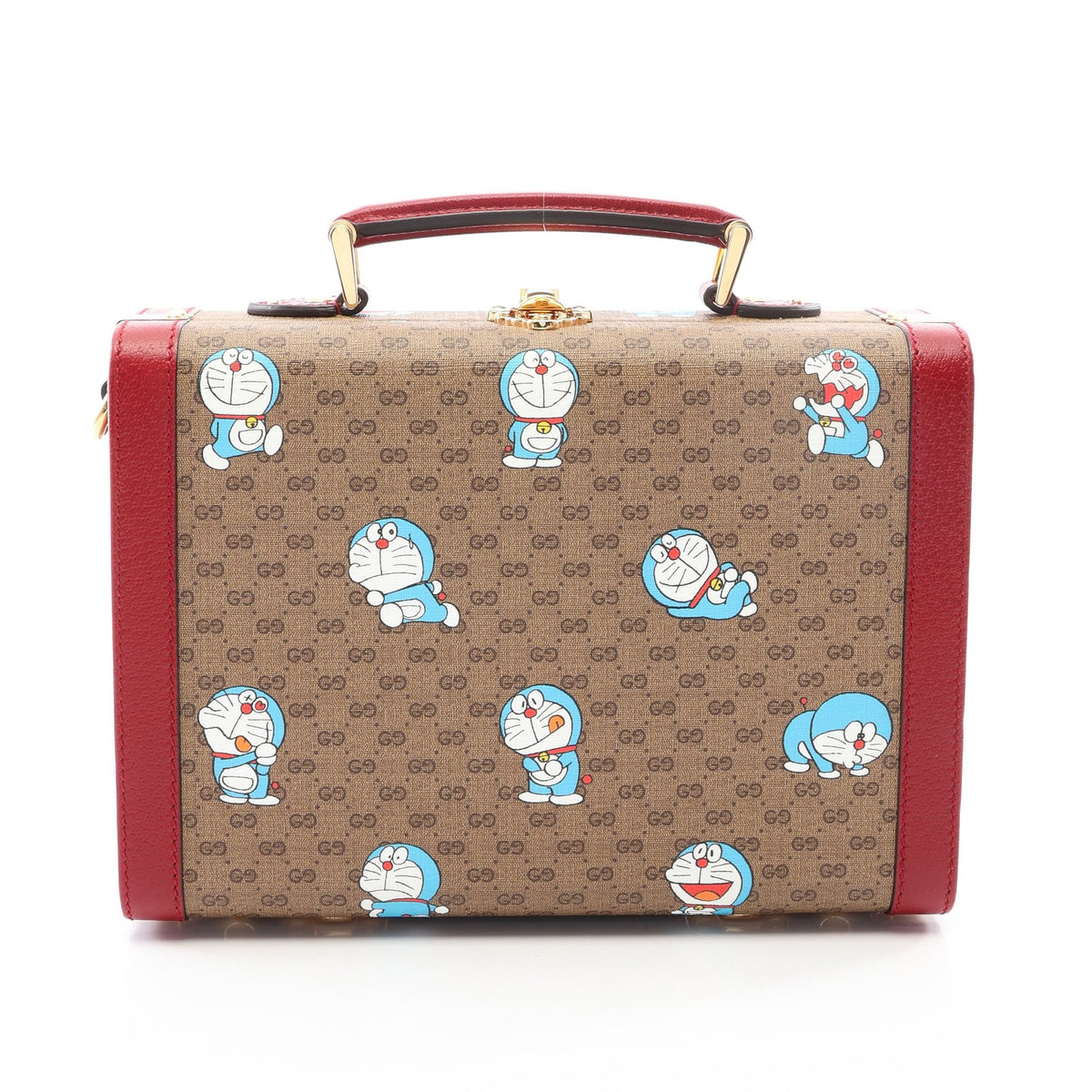GUCCI × ドラえもん ビューティーケース ハンドバッグ PVC レザー ベージュ ボルドー グッチ