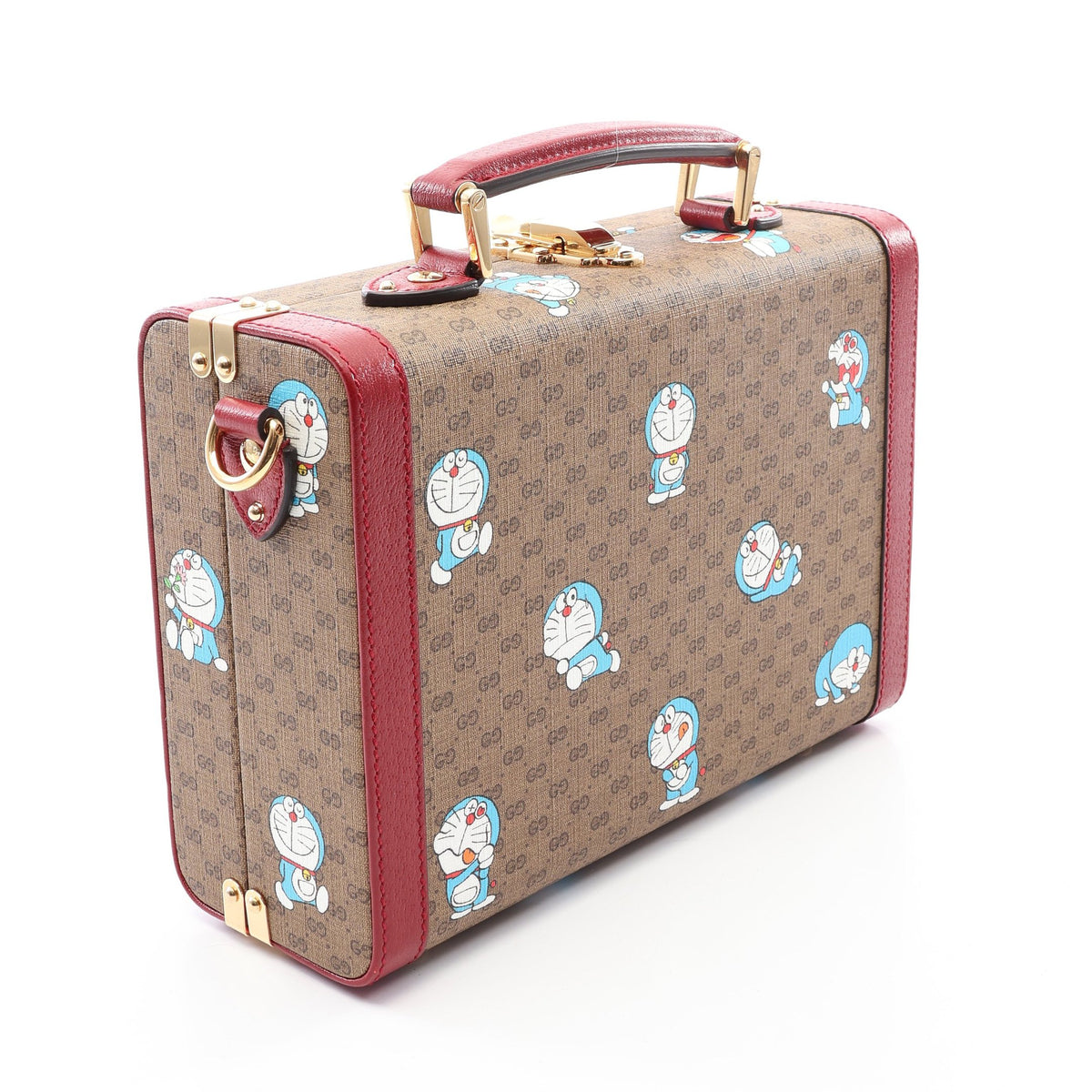 GUCCI × ドラえもん ビューティーケース ハンドバッグ PVC レザー ベージュ ボルドー グッチ