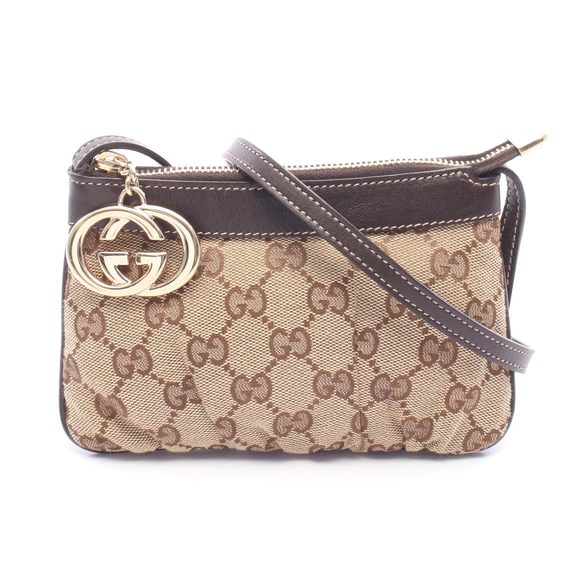 インターロッキングG GGキャンバス ミニ ショルダーバッグ キャンバス レザー ベージュ ダークブラウン グッチ バッグ GUCCI