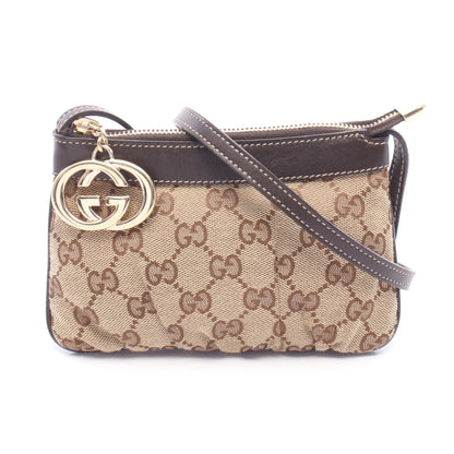 インターロッキングG GGキャンバス ミニ ショルダーバッグ キャンバス レザー ベージュ ダークブラウン グッチ バッグ GUCCI
