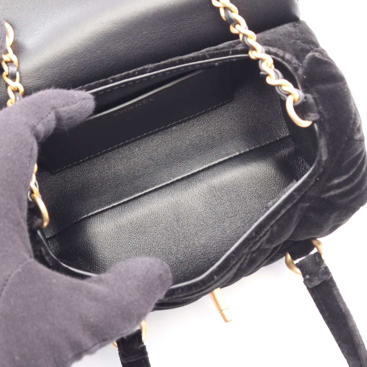マトラッセ 2WAY チェーンショルダーバッグ ベロア ブラック ゴールド金具 シャネル