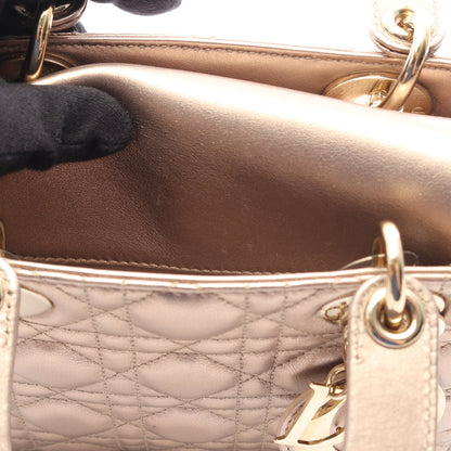 LADY DIOR MY ABCDIOR レディディオール スモール カナージュ 2WAY ハンドバッグ レザー ゴールド クリスチャンディオール