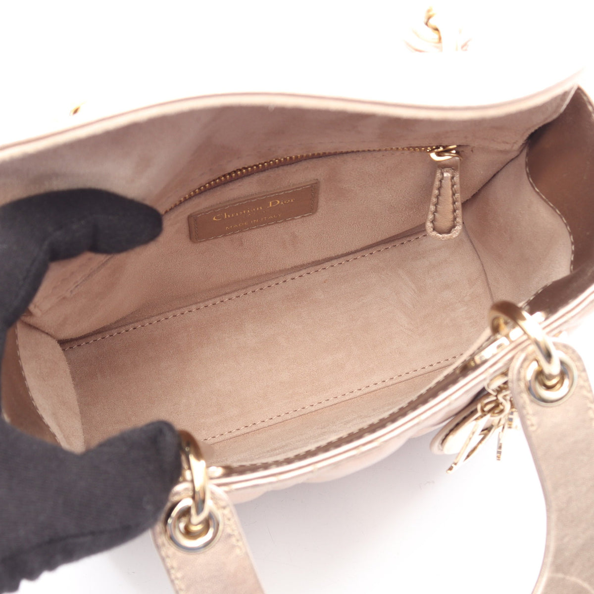 LADY DIOR MY ABCDIOR レディディオール スモール カナージュ 2WAY ハンドバッグ レザー ゴールド クリスチャンディオール