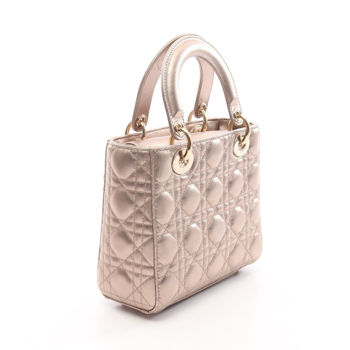 LADY DIOR MY ABCDIOR レディディオール スモール カナージュ 2WAY ハンドバッグ レザー ゴールド クリスチャンディオール