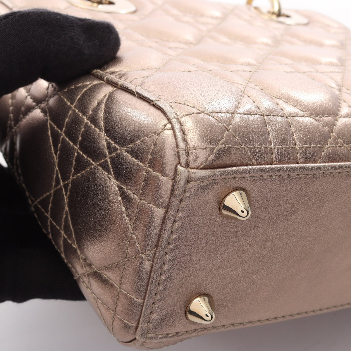 LADY DIOR MY ABCDIOR レディディオール スモール カナージュ 2WAY ハンドバッグ レザー ゴールド クリスチャンディオール