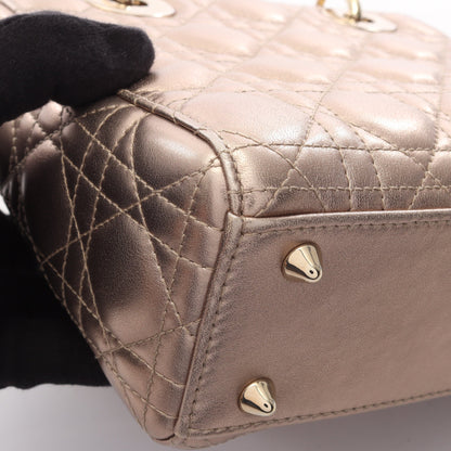 LADY DIOR MY ABCDIOR レディディオール スモール カナージュ 2WAY ハンドバッグ レザー ゴールド クリスチャンディオール