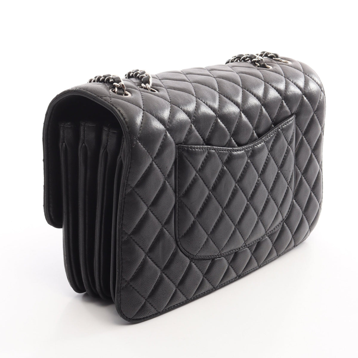 マトラッセ Wチェーンショルダーバッグ ラムスキン ブラック シルバー金具 シャネル バッグ CHANEL