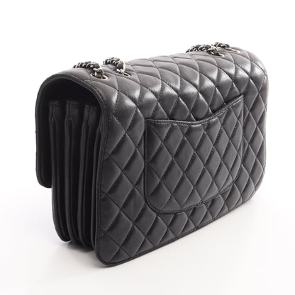 マトラッセ Wチェーンショルダーバッグ ラムスキン ブラック シルバー金具 シャネル バッグ CHANEL