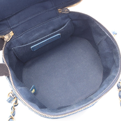 ココマーク バニティバッグ 2WAY チェーンショルダーバッグ デニム インディゴブルー ゴールド金具 シャネル