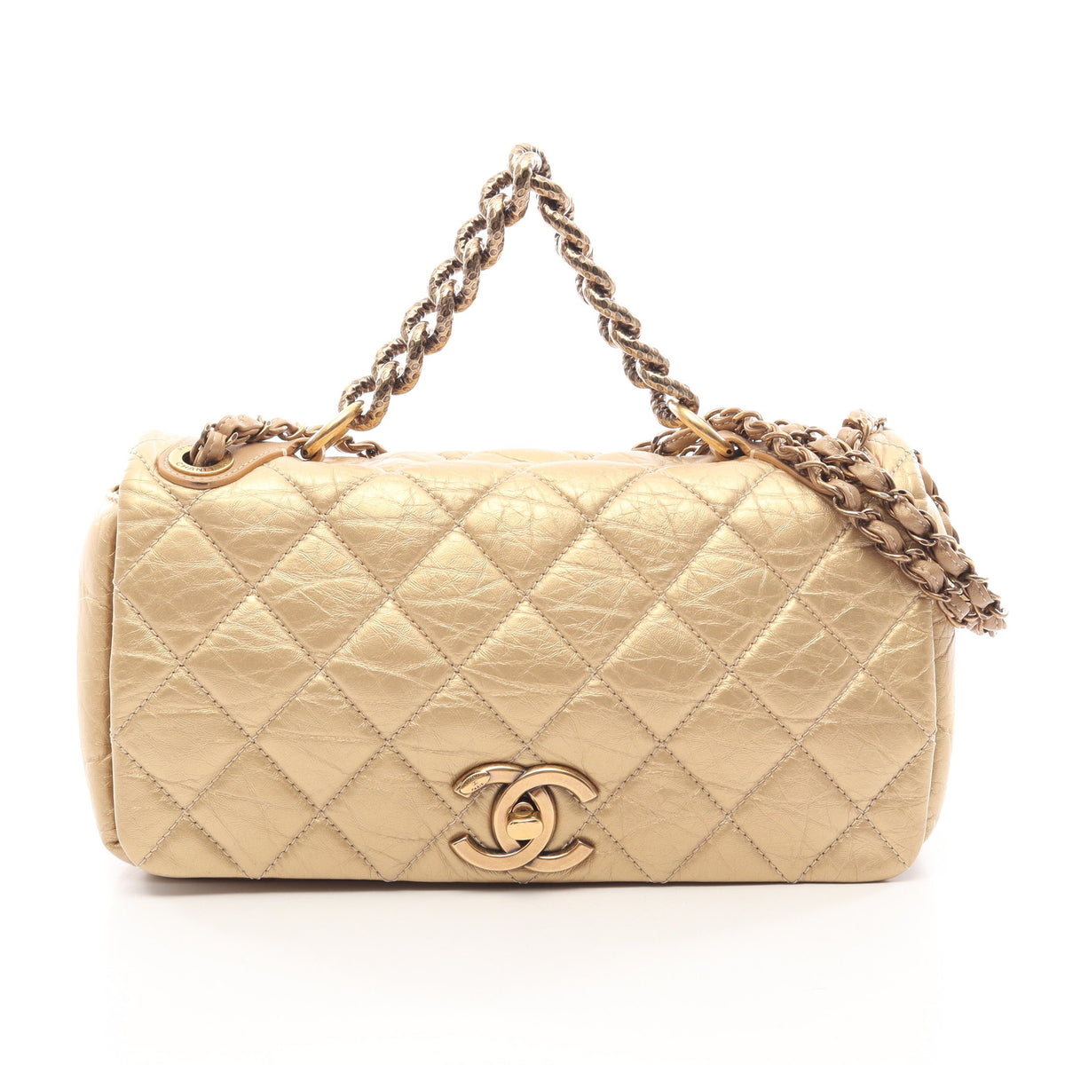 マトラッセ 2WAY アンティークゴールド金具 チェーンショルダーバッグ ラムスキン ゴールド シャネル バッグ CHANEL