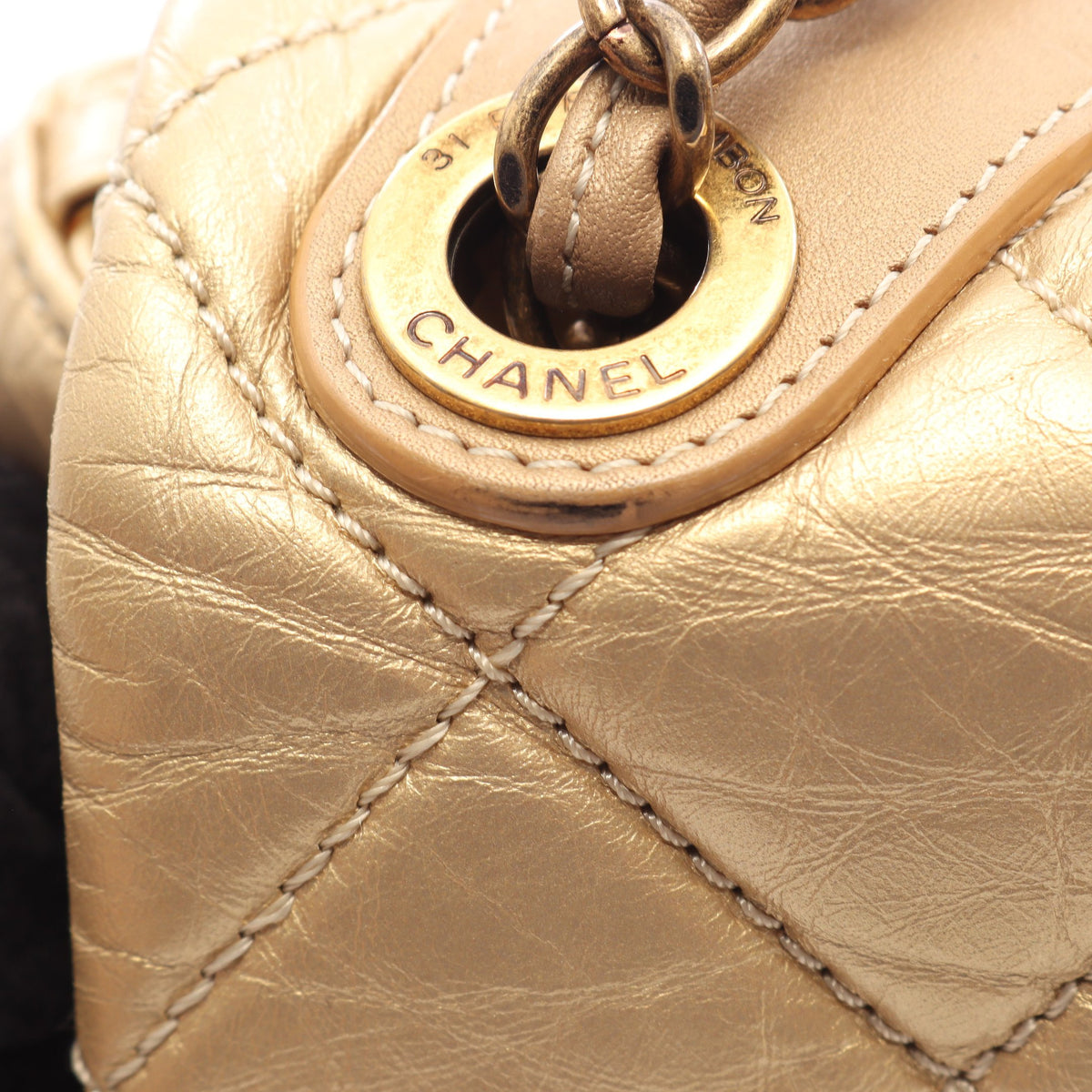 マトラッセ 2WAY アンティークゴールド金具 チェーンショルダーバッグ ラムスキン ゴールド シャネル バッグ CHANEL