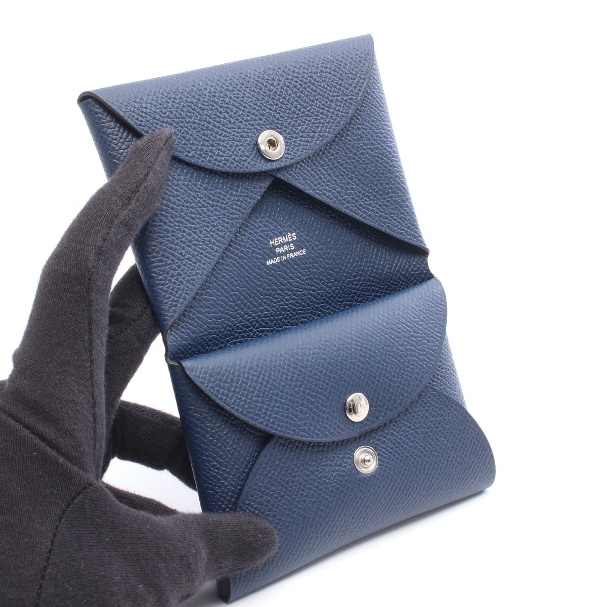 カルヴィデュオ ブルーネイビー コインケース ヴォーエプソン ネイビー シルバー金具 K刻印 エルメス