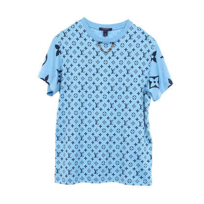ミックス モノグラム チェーン付 半袖Tシャツ コットン ライトブルー ネイビー ルイヴィトン