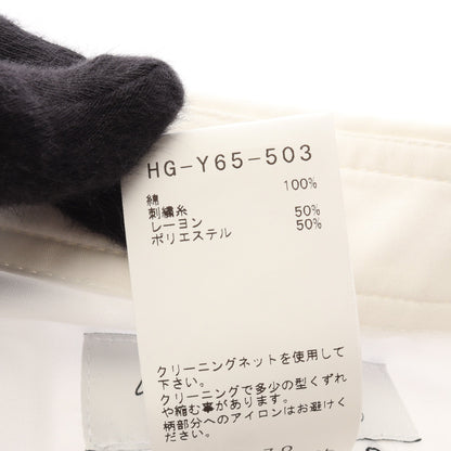 プリント 刺繍 長袖 シャツ コットン ホワイト ブラック ヨウジヤマモトプールオム