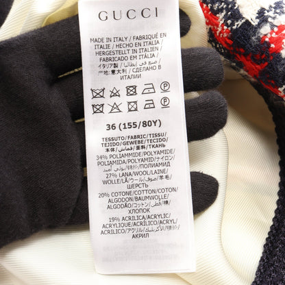 チェック柄 ツイード ノーカラージャケット ナイロン コットン ウール ホワイト ネイビー レッド グッチ
