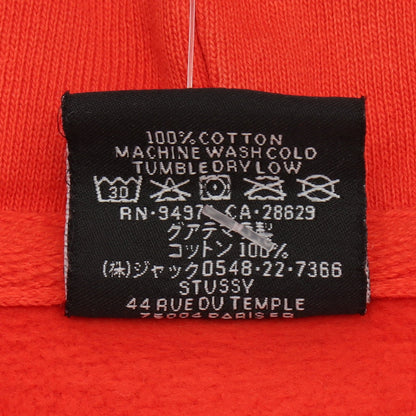 STUSSY × Champion ロゴプリント ユーズド加工 プルオーバーパーカー コットン オレンジ ステューシー
