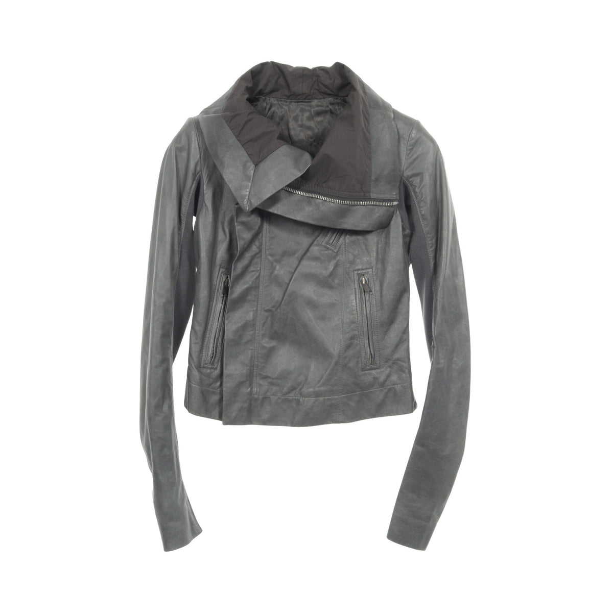 CLASSIC BIKER ニット切替 レザージャケット レザー ウール グレーグリーン リックオウエンス