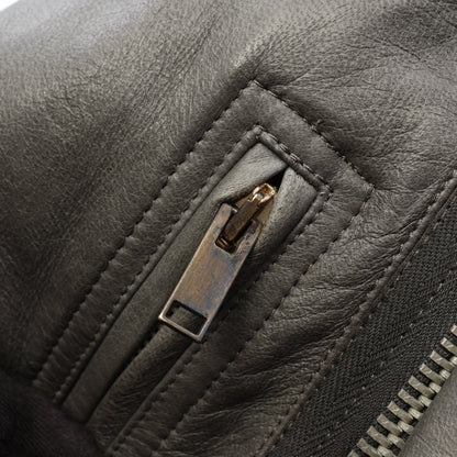 CLASSIC BIKER ニット切替 レザージャケット レザー ウール グレーグリーン リックオウエンス