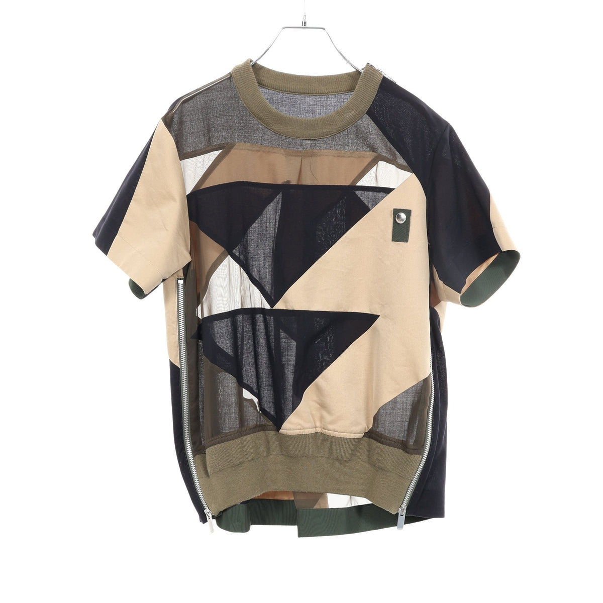sacai × Hank Willis Thomas Solid Mix Pullover 切替え ジップ トップス コットン ウール カーキグリーン ネイビー ベージュ サカイ トップス sacai
