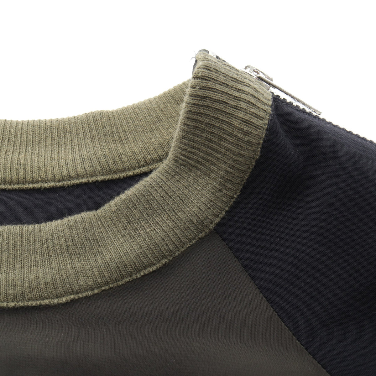 sacai × Hank Willis Thomas Solid Mix Pullover 切替え ジップ トップス コットン ウール カーキグリーン ネイビー ベージュ サカイ トップス sacai