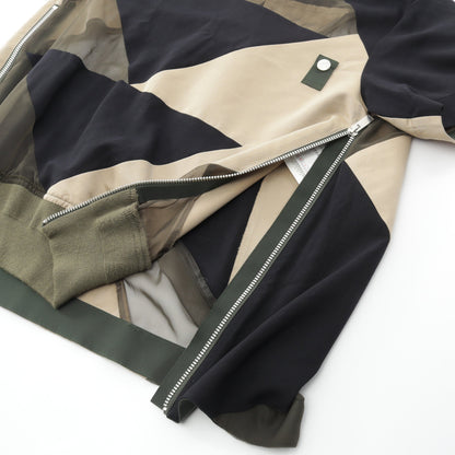 sacai × Hank Willis Thomas Solid Mix Pullover 切替え ジップ トップス コットン ウール カーキグリーン ネイビー ベージュ サカイ トップス sacai